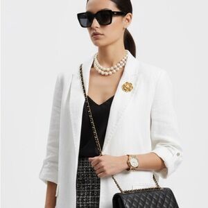 Tahari Cream Blazer with Pinstripe Lining